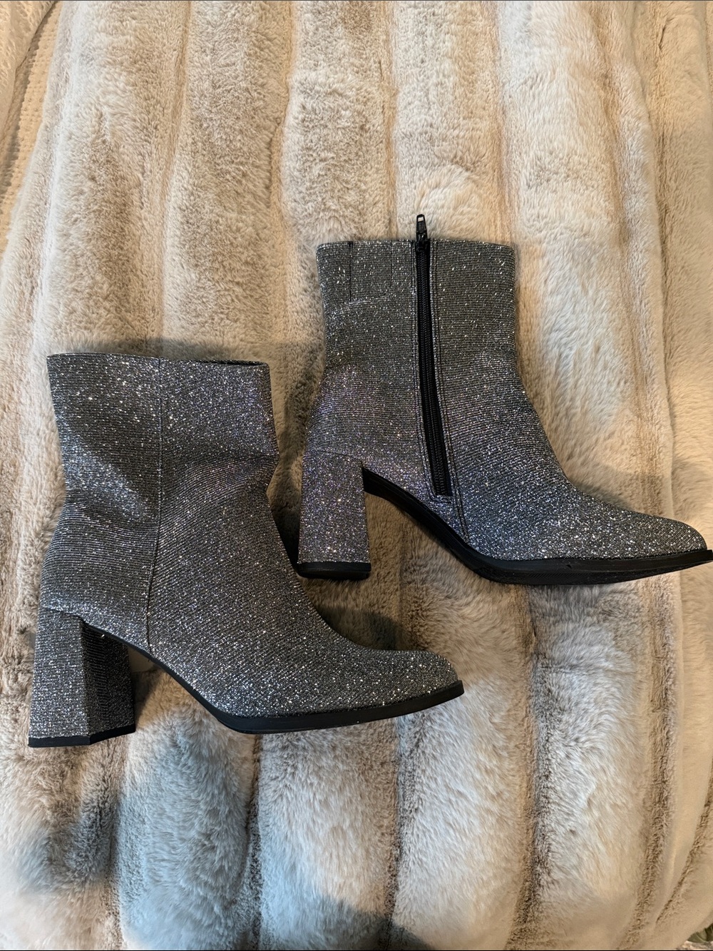 a new day Silver Glitter Block Heel Ankle Boots